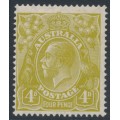 AUSTRALIA - 1927 4d greenish olive KGV, SM watermark, p.14¼:14, MH – ACSC # 115