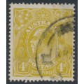 AUSTRALIA - 1924 4d olive KGV, 'flaw on 'Roo's nose' [4R48], used – ACSC # 114A(4)l