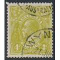 AUSTRALIA - 1929 4d olive KGV, 'flaw on 'Roo's nose' [4R48], used – ACSC # 116B(4)l