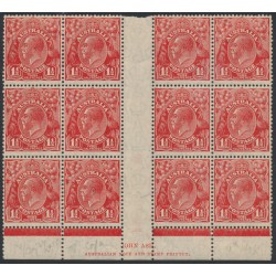 AUSTRALIA - 1927 1½d red KGV, Ash imprint B/12 with varieties, MH – ACSC # 92H(4)zd+(4)fd
