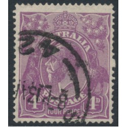 AUSTRALIA - 1921 4d violet KGV, ‘break in frame’ [2R58], used – ACSC # 111A(2)ve