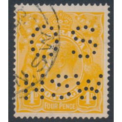 AUSTRALIA - 1915 4d yellow-orange [aniline] KGV, perf. OS NSW, used – ACSC # 110Bb