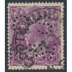 AUSTRALIA - 1921 4d deep violet KGV, perf. OS NSW, used – ACSC # 111Bb