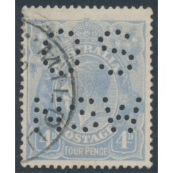 AUSTRALIA - 1922 4d pale milky blue KGV, perf. OS NSW, used – ACSC # 112Db