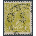 AUSTRALIA - 1929 4d greenish olive KGV, SM wmk, perf. 13½:12½, p. OS, used – ACSC # 116Bba