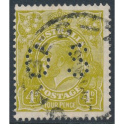 AUSTRALIA - 1929 4d greenish olive KGV, SM wmk, perf. 13½:12½, p. OS, used – ACSC # 116Bba