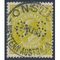 AUSTRALIA - 1929 4d greenish olive KGV, SM wmk, perf. 13½:12½, p. OS, used – ACSC # 116Bba
