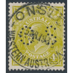 AUSTRALIA - 1929 4d greenish olive KGV, SM wmk, perf. 13½:12½, p. OS, used – ACSC # 116Bba