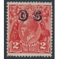 AUSTRALIA - 1932 2d red KGV, SM watermark, perf. 13½:12½, o/p OS, CTO – ACSC # 102A(OS)w