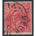 AUSTRALIA - 1924 1½d red KGV, no watermark, 'flaws around AUS' [18R42], used – ACSC # 90A(18)s
