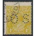 AUSTRALIA - 1924 4d olive KGV, perf. OS, misplaced perfs., CTO – ACSC # 114Aba+w