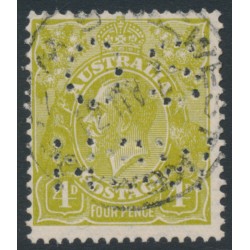 AUSTRALIA - 1927 4d olive KGV, 'Kangaroo's tongue' [4L25], used – ACSC # 115(4)e+b