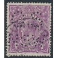 AUSTRALIA - 1921 4d violet KGV, ‘splintered SW corner’ [1L58], used – ACSC # 111A(1)k+b