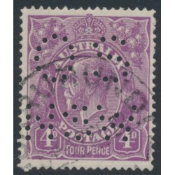 AUSTRALIA - 1921 4d violet KGV, ‘splintered SW corner’ [1L58], used – ACSC # 111A(1)k+b