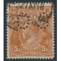AUSTRALIA - 1915 5d chestnut KGV, line perf., 'flaw in upper frame' [1L7], used – ACSC # 122Ag+ba