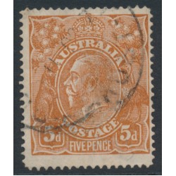 AUSTRALIA - 1915 5d chestnut KGV, line perf., 'damaged NW [state II]' [1L56], used – ACSC # 122Aqa