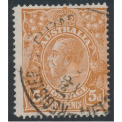 AUSTRALIA - 1915 5d chestnut KGV, line perf., 'notch in SW' [1L57], used – ACSC # 122Ar