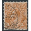 AUSTRALIA - 1915 5d chestnut KGV, line perf., 'damaged NE' [1L59], used – ACSC # 122Ave