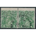 AUSTRALIA - 1924 1d green KGV, 'dry ink' + 'secret mark' + misplaced perfs, used – ACSC # 77C(3)d+ba+c