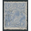 AUSTRALIA - 1922 4d blue KGV, ‘flaw on King's temple’ [1L40], used – ACSC # 112A(1)g