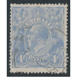 AUSTRALIA - 1922 4d blue KGV, ‘flaw on King's temple’ [1L40], used – ACSC # 112A(1)g