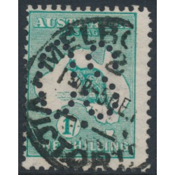 AUSTRALIA - 1913 1/- blue-green Kangaroo, 1st watermark, perf. large OS, used – ACSC # 30Cb
