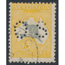 AUSTRALIA - 1929 5/- grey/yellow-orange Kangaroo, SM watermark, perf. OS, CTO – ACSC # 45Awb