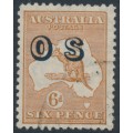 AUSTRALIA - 1932 6d chestnut Kangaroo, CofA watermark, o/p OS, CTO – ACSC # 23A(OS)w