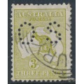 AUSTRALIA - 1913 3d olive-green Kangaroo, die I, 1st watermark, perf. small OS, used – ACSC # 12Cbc