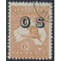 AUSTRALIA - 1932 6d chestnut Kangaroo, CofA watermark, o/p OS, CTO – ACSC # 23A(OS)w