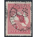 AUSTRALIA - 1913 1d red Kangaroo, die I, perf. small OS, used – ACSC # 2Abb