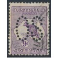 AUSTRALIA - 1913 9d deep violet Kangaroo, 1st watermark, perforated large OS, used – ACSC # 24Cba
