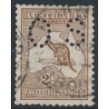 AUSTRALIA - 1913 2/- brown Kangaroo, 1st watermark, perf. small OS, used – ACSC # 35Abb