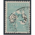 AUSTRALIA - 1929 1/- blue-green Kangaroo, SM watermark, perf. OS, used – ACSC # 34Ab