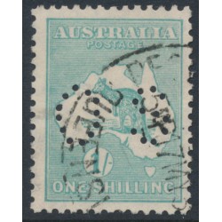 AUSTRALIA - 1929 1/- blue-green Kangaroo, SM watermark, perf. OS, used – ACSC # 34Ab