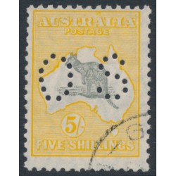 AUSTRALIA - 1929 5/- grey/yellow-orange Kangaroo, SM watermark, perf. OS, CTO – ACSC # 45Awb