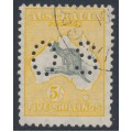 AUSTRALIA - 1929 5/- grey/yellow-orange Kangaroo, SM watermark, perf. OS, CTO – ACSC # 45Awb