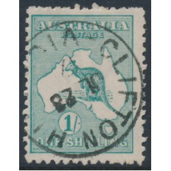 AUSTRALIA - 1916 1/- deep blue-green [aniline] Kangaroo, die II, 3rd watermark, used – ACSC # 32E