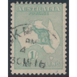 AUSTRALIA - 1915 1/- green (aniline) Kangaroo, 2nd watermark, used – ACSC # 31E