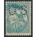 AUSTRALIA - 1915 1/- green Kangaroo, 2nd watermark, perf. OS, used – ACSC # 31Bba