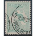 AUSTRALIA - 1916 1/- blue-green [aniline] Kangaroo, die II, 3rd watermark, used – ACSC # 32E