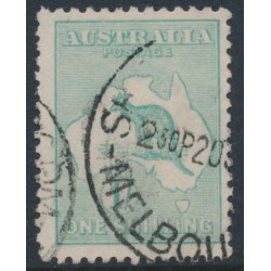 AUSTRALIA - 1916 1/- blue-green [aniline] Kangaroo, die II, 3rd watermark, used – ACSC # 32E