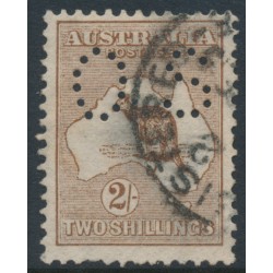 AUSTRALIA - 1913 2/- brown Kangaroo, 1st watermark, perf. small OS, used – ACSC # 35Abb