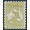 AUSTRALIA - 1913 3d olive Kangaroo, 1st watermark, mint hinged – ACSC # 12A