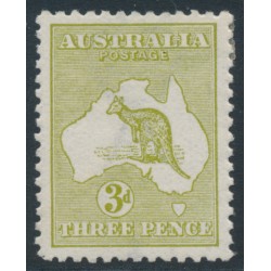 AUSTRALIA - 1913 3d olive Kangaroo, 1st watermark, mint hinged – ACSC # 12A