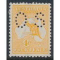AUSTRALIA - 1913 4d orange Kangaroo, 1st watermark, perf. small OS, MH – ACSC # 15Abb