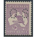 AUSTRALIA - 1916 9d violet Kangaroo, die II, 3rd watermark, perf. OS, MH – ACSC # 26Aba