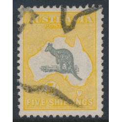 AUSTRALIA - 1918 5/- grey/chrome Kangaroo, 3rd watermark, ‘short Spencer’s Gulf’ [R60], used – ACSC # 44A(D)j