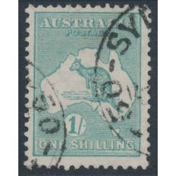 AUSTRALIA - 1920 1/- blue-green Kangaroo, die IIB, 3rd watermark, used – ACSC # 33A