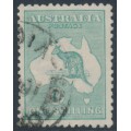 AUSTRALIA - 1920 1/- blue-green Kangaroo, die IIB, 3rd watermark, used – ACSC # 33A